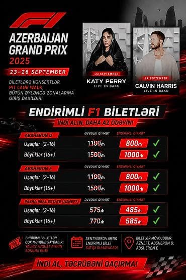 🏎️ FORMULA 1 AZƏRBAYCAN QRAN PRİSİ — BAKI 🇦🇿 🔥 ENDİRİMLİ F1 BİLETLƏRİ — 1