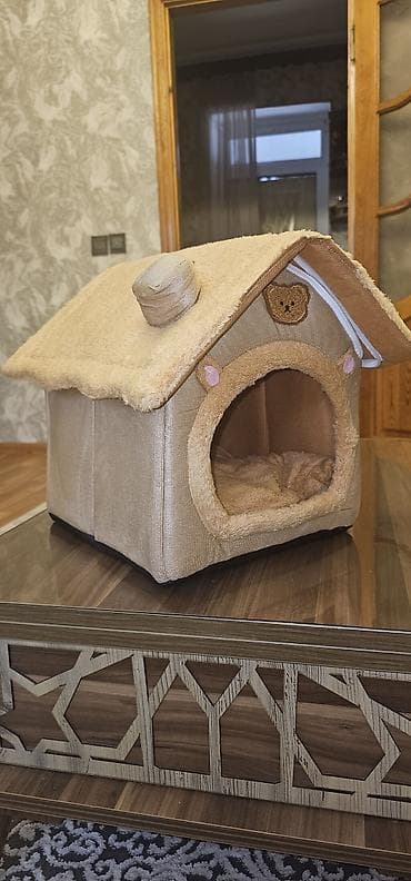 pişik səbəti: Pişiklər üçün yumşaq qapalı ev - Material: xəz effektli yumşaq parça — 3