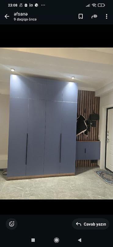 4 qapılı, Güzgülü, Mavi, Digər material, Açılan, Düz dolab