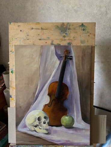 южанка масло: Натюрморт маслом с скрипкой и черепом. 45х60 — 1