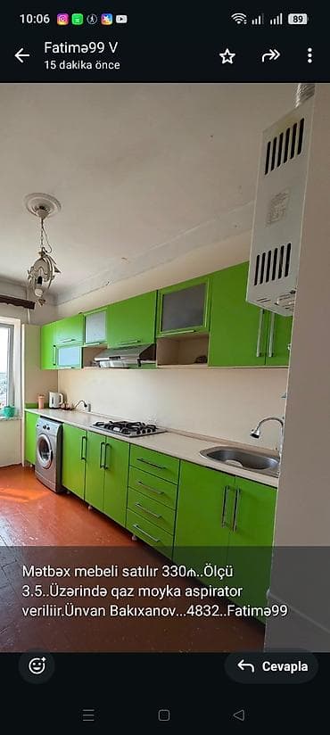 Mətbəx mebeli satılır 330₼. Ölçü 3.5. Üzərində qaz moyka aspirator