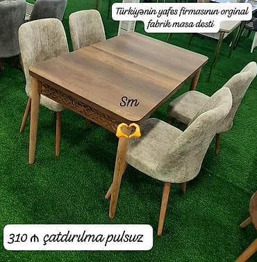 taxta stol stullar: Mətbəx üçün, Dördbucaq masa, 4 stul — 1