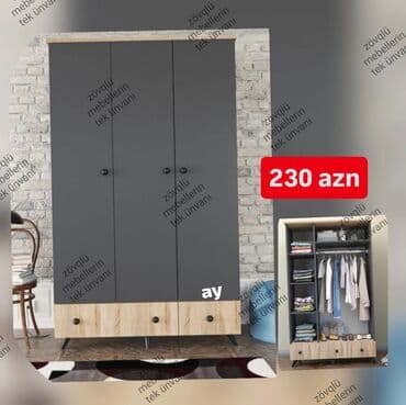 3 qapili dolablar: Açılan, 3 qapılı Düz dolab, Qarderob, paltar dolabı — 1