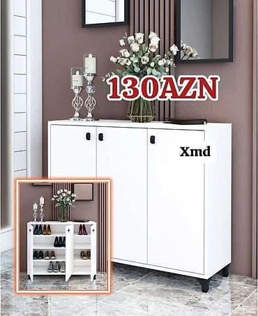 Yeni, 3 qapılı, Ağ, Digər material Ayaqqabı dolabı