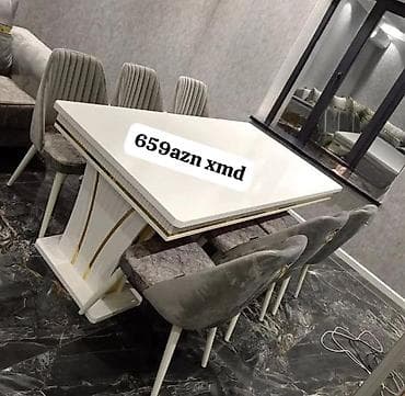 stol ayaqlari: Qonaq otağı üçün, Yeni, Açılmayan, Dördbucaq masa, 6 stul — 1