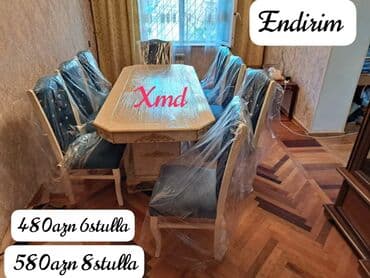 həyət stol stulları: Qonaq otağı üçün, Yeni, Dördbucaq masa, 6 stul — 1