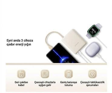 xiaomi pad: Xiaomi 33W Power Bank – 10 000 mAh (daxili kabel ilə) - Sürətli — 7