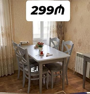 ustol ustul: Mətbəx/qonaq otağı üçün yemək dəsti - Tərkib: 1 masa + 4 stul - Rəng — 1