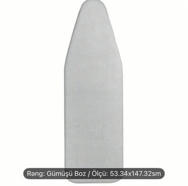 Gümüşü boz rəngdə ütü masası üçün örtük. Bu örtük 53.34x147.32 sm