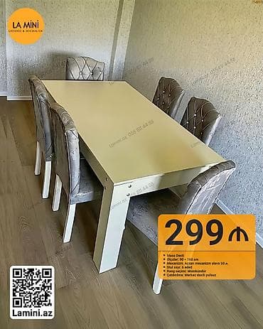 Qonaq otağı üçün, Açılan, Dördbucaq masa, 6 stul