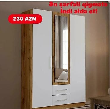 dola: Yeni, 3 qapılı, Güzgülü, Ağ, Digər material, Açılan, Düz dolab — 1