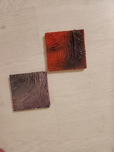 divar panelləri: Əl işi dekorativ kvadrat panellər (2 ədəd) - Material: akril boya ilə — 1