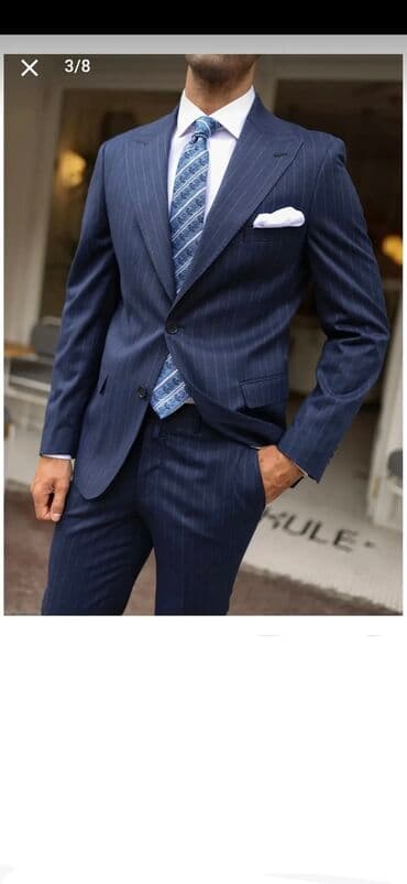 kişi ucun klassik qara kostyum: Kostyum, Qış, L, rəng - Göy — 4