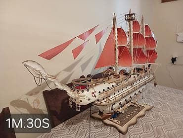 2107 modeli: Böyük dekorativ yelkənli gəmi maketi - Təxminən 1.30–1.50 m uzunluqda — 2