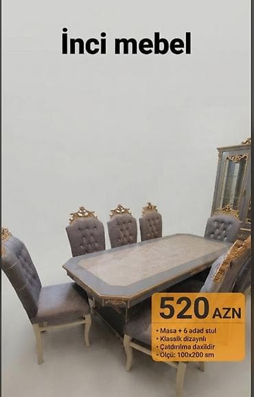 saloglu stullar: Qonaq otağı üçün, Yeni, Açılmayan, Dördbucaq masa, 6 stul — 1