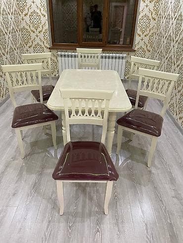 Mətbəx üçün, Açılmayan, Dördbucaq masa, 6 stul