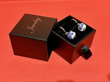 Сумки: Məhsul: Seramik muncuqlu sırğalar - Dizayn: Ağ fon üzərində kobalt — 1