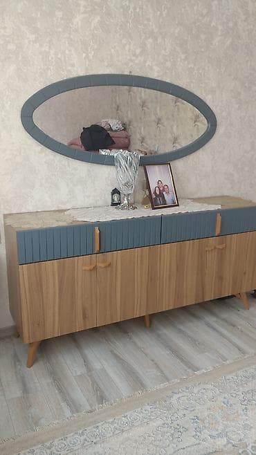 örtü: Mebel dəsti – konsol şkaf və iri oval güzgü - Konsol: təbii ağac — 2