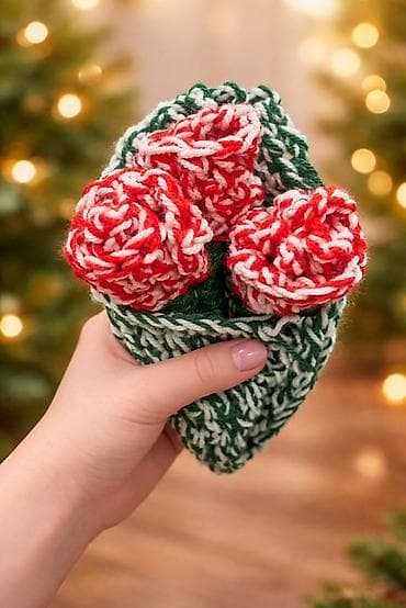 gul puketi: Yumşaq toxuma saplardan hazırlanmış dekorativ “gül dəstəsi”. - — 1