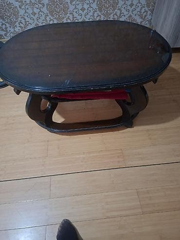 stol stul iwlenmiw: Jurnal masası, İşlənmiş, Taxta, Oval masa — 2