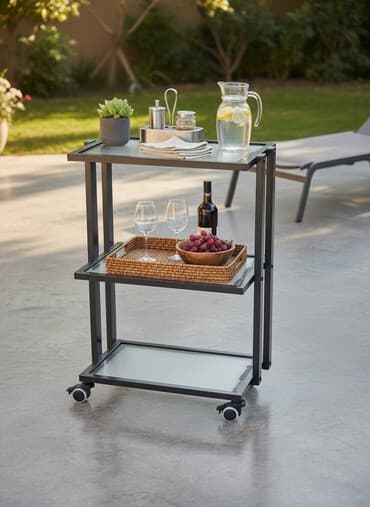 profil ucun gül şəkilləri: Metal konstruksiyalı 3 mərtəbəli servis/raf arabası - Rəng: qara, mat — 2