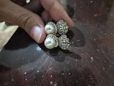 vasmi uzuk: Zərif mirvari bəzək dəsti - Tərkib: gümüşü rəngli metal üzərində — 2