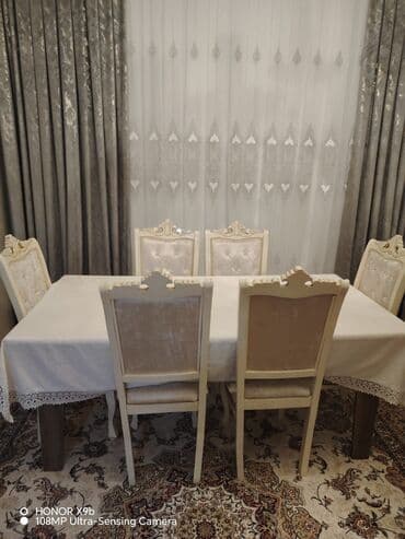 Qonaq otağı üçün, İşlənmiş, Açılmayan, Dördbucaq masa, 6 stul