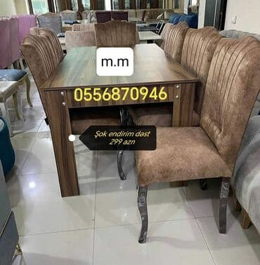 ders masaları: Qonaq otağı üçün, Yeni, Açılmayan, Dördbucaq masa, 6 stul — 1