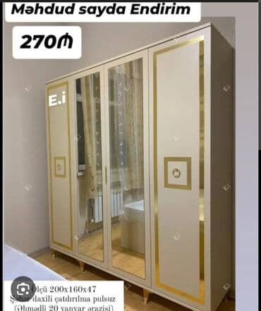 dolab 2ci əl: Yeni, Açılan, 4 qapılı Düz dolab, Dolab-asılqan — 1