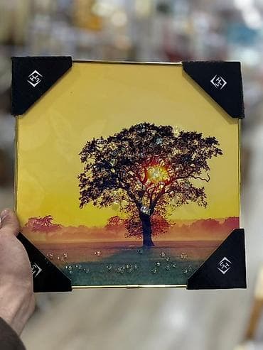 sırğa şəkilləri: Şüşə üzərində 3D dekorlu tablo seti Divar tablosu Ölçü : 27x27 — 8