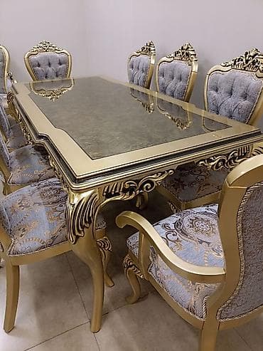 Masalar: Qonaq otağı üçün, Yeni, Açılmayan, Dördbucaq masa, 8 stul — 3