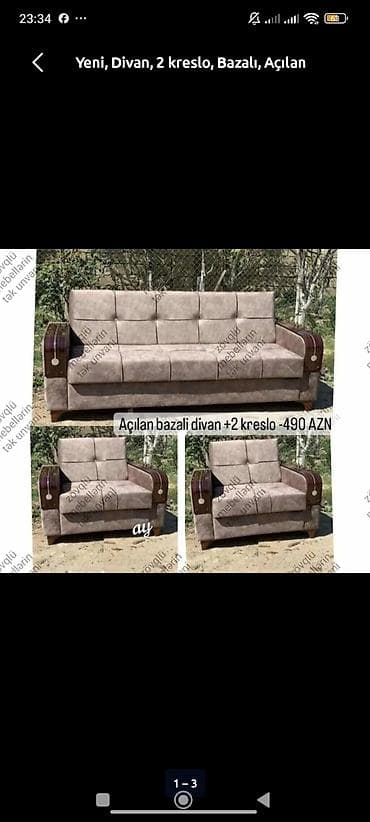 oturaca: Açılan bazalı divan + 2 kreslo dəsti - Komplekt: 1 ədəd açılan — 1