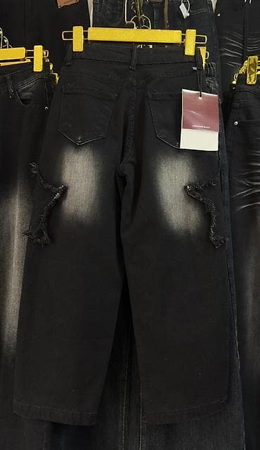 Cinslər: 7-15 yaş arası qəz uşaqları üçün Qara cins denim Baggy şalvar - — 2