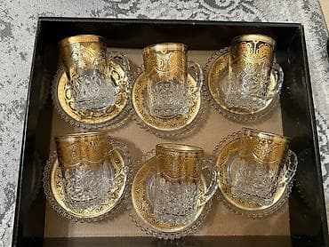 drel dəsti: Çay dəsti, rəng - Qızılı, Şüşə, 6 nəfərlik — 1