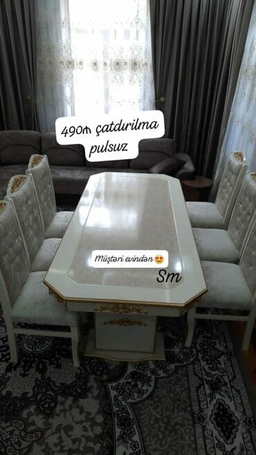 masalar ve stullar: Qonaq otağı üçün, Yeni, Dördbucaq masa, 6 stul — 12