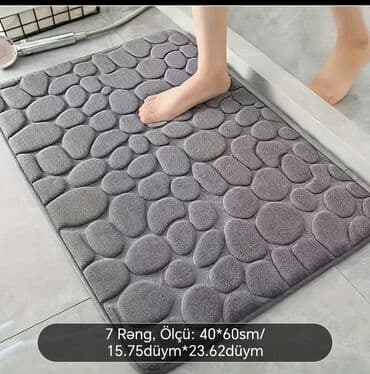 Hamam üçün daş naxışlı yumşaq ayaqaltı xalça - Rəng: tünd boz - Ölçü