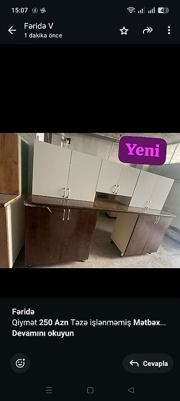 *Fəridə* Qiymət *250 Azn* Təzə işlənməmiş *Mətbəx Mebeli* Hazır — 1