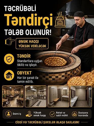 evdə utu işi: Aşpaz tələb olunur, Təndirçi, İstənilən yaş, 1-2 illik təcrübə — 1
