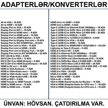 Adapterlər/Konverterlər (Çeviricilər) 📍Ünvan: Bakı şəh, Suraxanı ray — 2