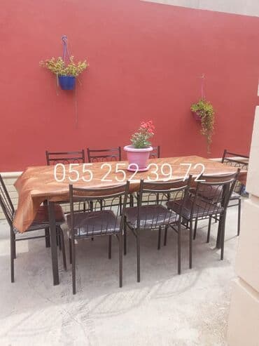 stol və stul dəstləri: Yeni, Kvadrat masa, 8 stul, Açılmayan, Stullar ilə, Metal, Azərbaycan — 1