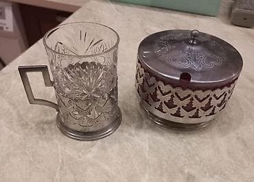 Mətbəx aksesuarları: Набор мельхиоровый СССР, поднос, подстаканники и сахарница. Цена 100 — 8