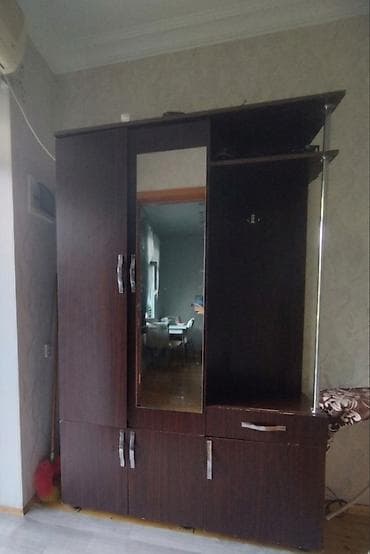 qarderob dolab: Qarderob-dolab vitrin - Material: laminat/LDSP, tünd qəhvəyi ağac — 1