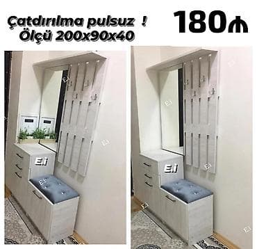 dehliz guzgusu: Dəhliz üçün çoxfunksiyalı dəst – güzgülü asılqan paneli və oturacaqlı — 1