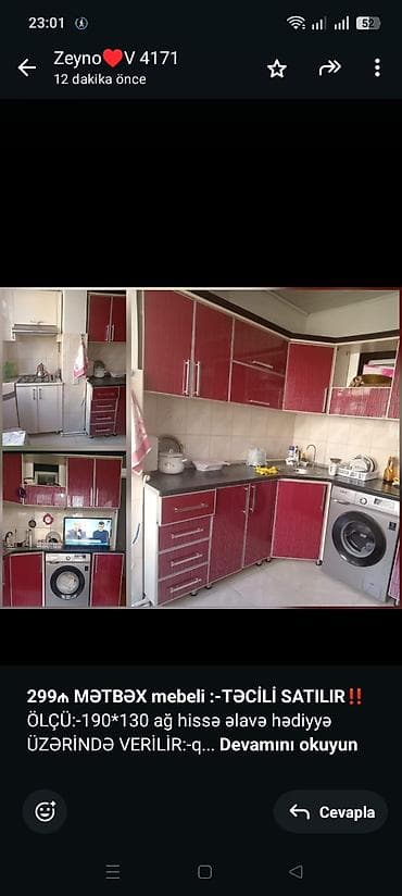 quxna mebili: *299₼ MƏTBƏX mebeli :-TƏCİLİ SATILIR*‼️ ÖLÇÜ:-190*130 ağ hissə əlavə — 1