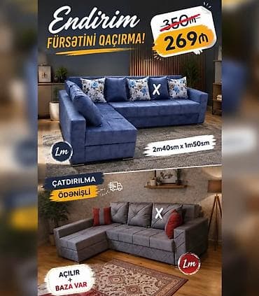 ✔️ *Künc divanlar* Yeni və sifarişlə ☑️ Qolu mebelsiz: *269₼* Ölçü