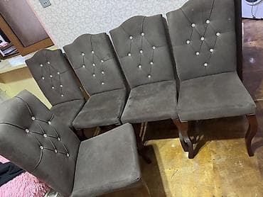 Masalar: Qonaq otağı üçün, İşlənmiş, Açılan, Dördbucaq masa, 6 stul — 3