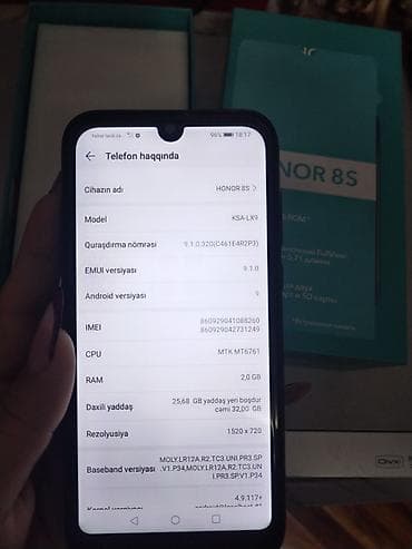 ucuz apple telefon: Honor 8S, 32 GB, rəng - Qara, İki sim kartlı — 4