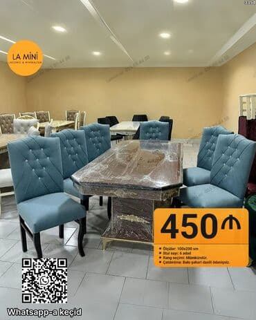 Masa və oturacaq dəstləri: Mətbəx üçün, Açılmayan, Dördbucaq masa, 6 stul — 1