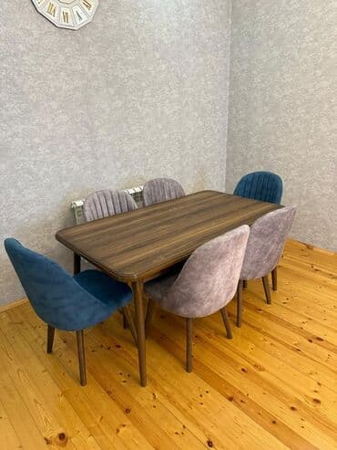 stol desdi: Qonaq otağı üçün, İşlənmiş, Açılan, Dördbucaq masa, 6 stul — 1
