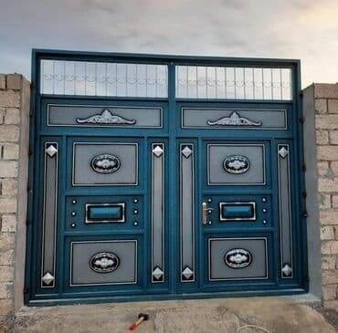 жер тошок: Железо Дворовые ворота, Распашные, 3 м, Механические, С дверью, цвет - Голубой, Нет кредита, Платная установка, Платная доставка — 32